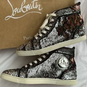 Christian Louboutin Red Bottom high top sneakers,multicolor sequin, EU 36| 5.5/6